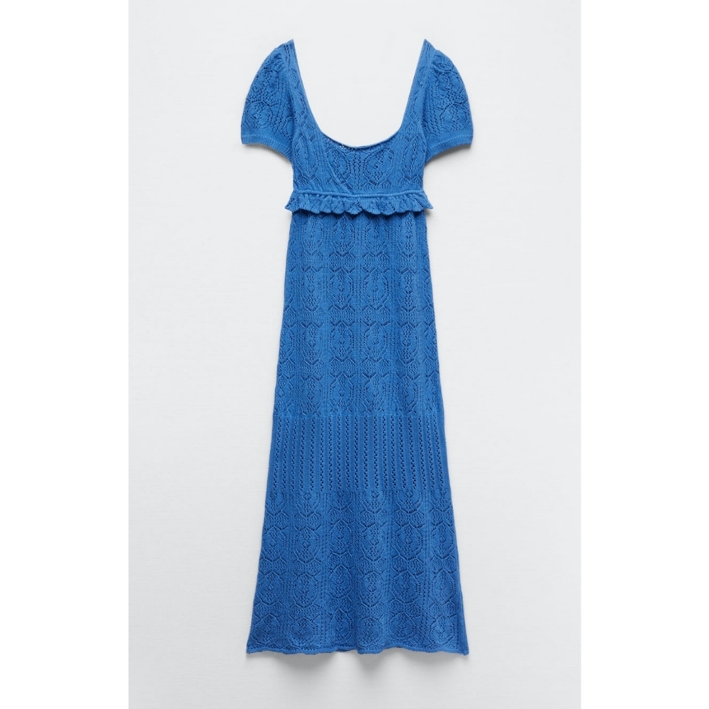 Zara blue knit crochet long midi dress - Picture 5 of 9